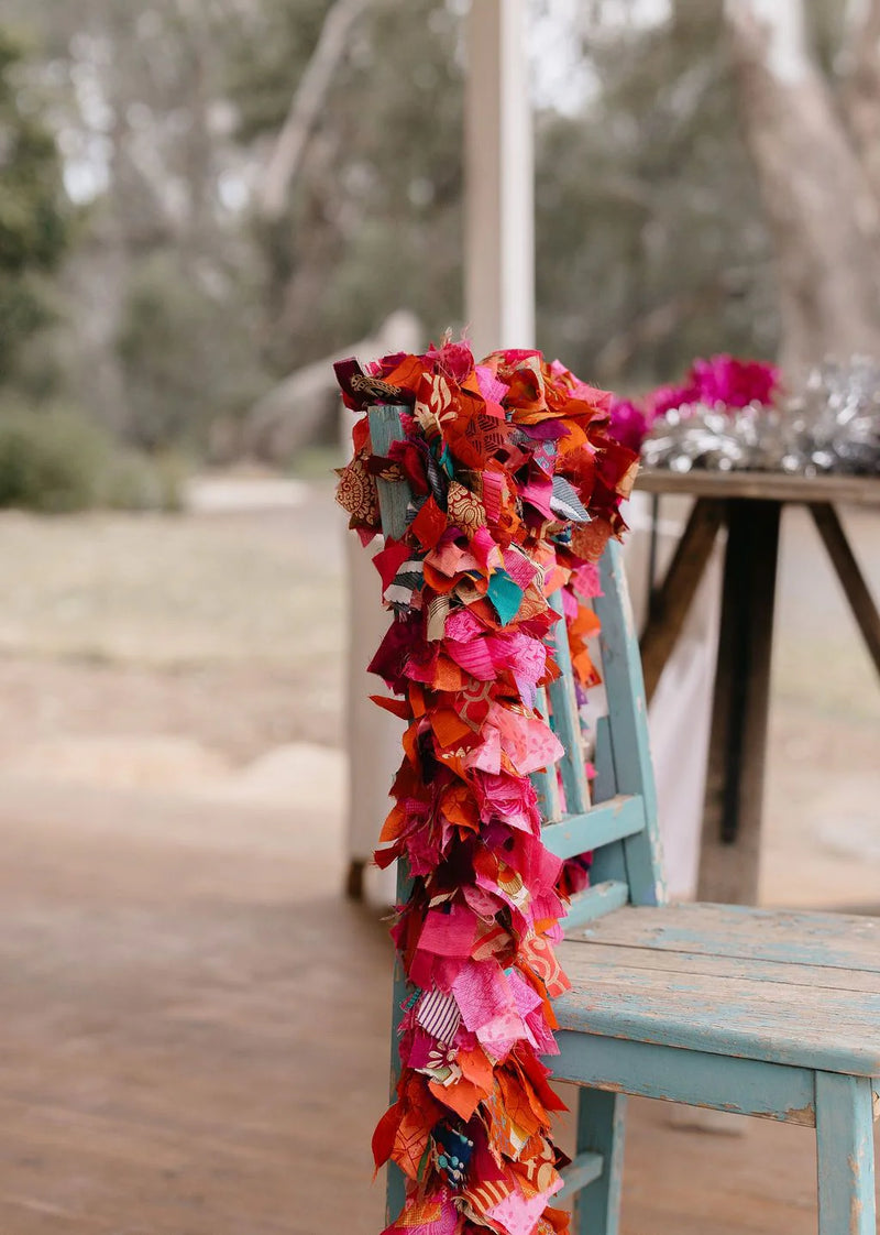 Vibrant Pink and Red Recycled Fabric Garland