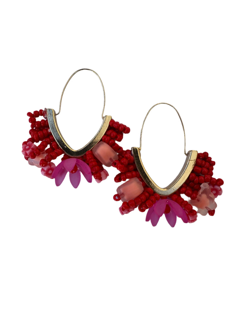 Flower Power Beaded Hoop Earrings