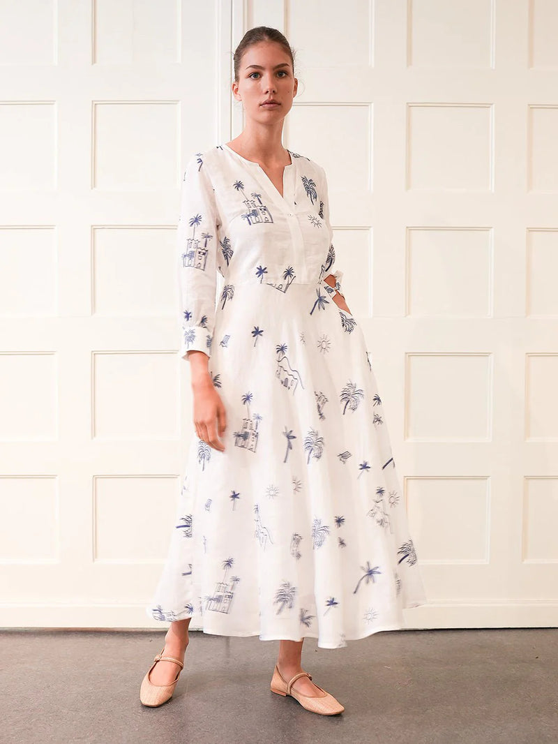 Azurite Dress | Village Embroidery on White