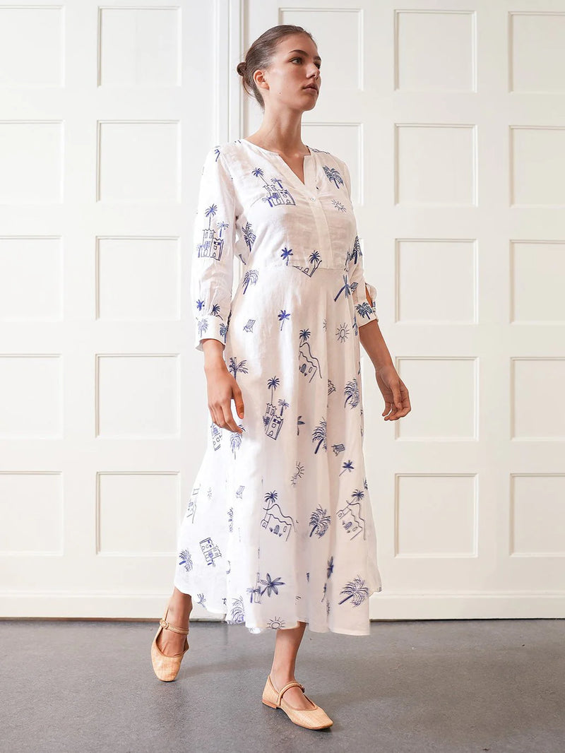Azurite Dress | Village Embroidery on White