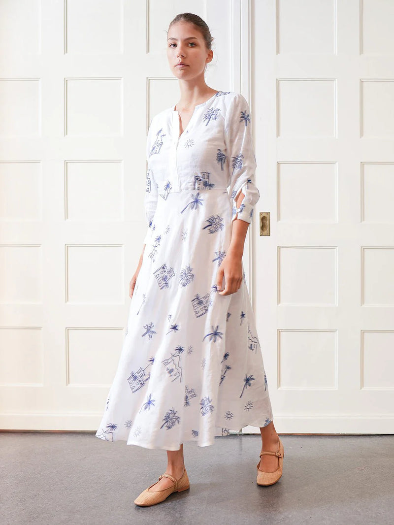 Azurite Dress | Village Embroidery on White