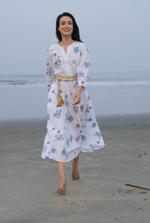 Azurite Dress | Village Embroidery on White
