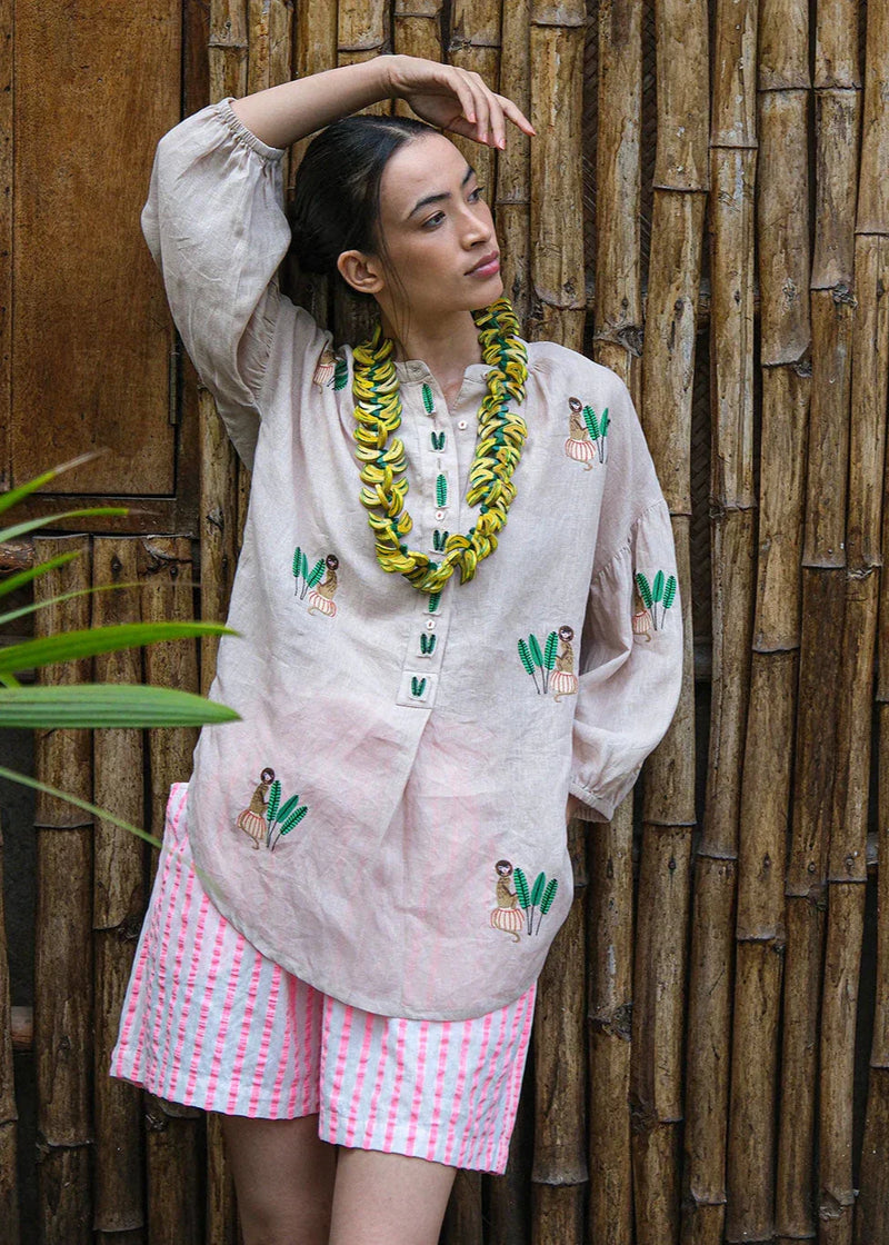 Sassafras Blouse | Embroidery on Beige