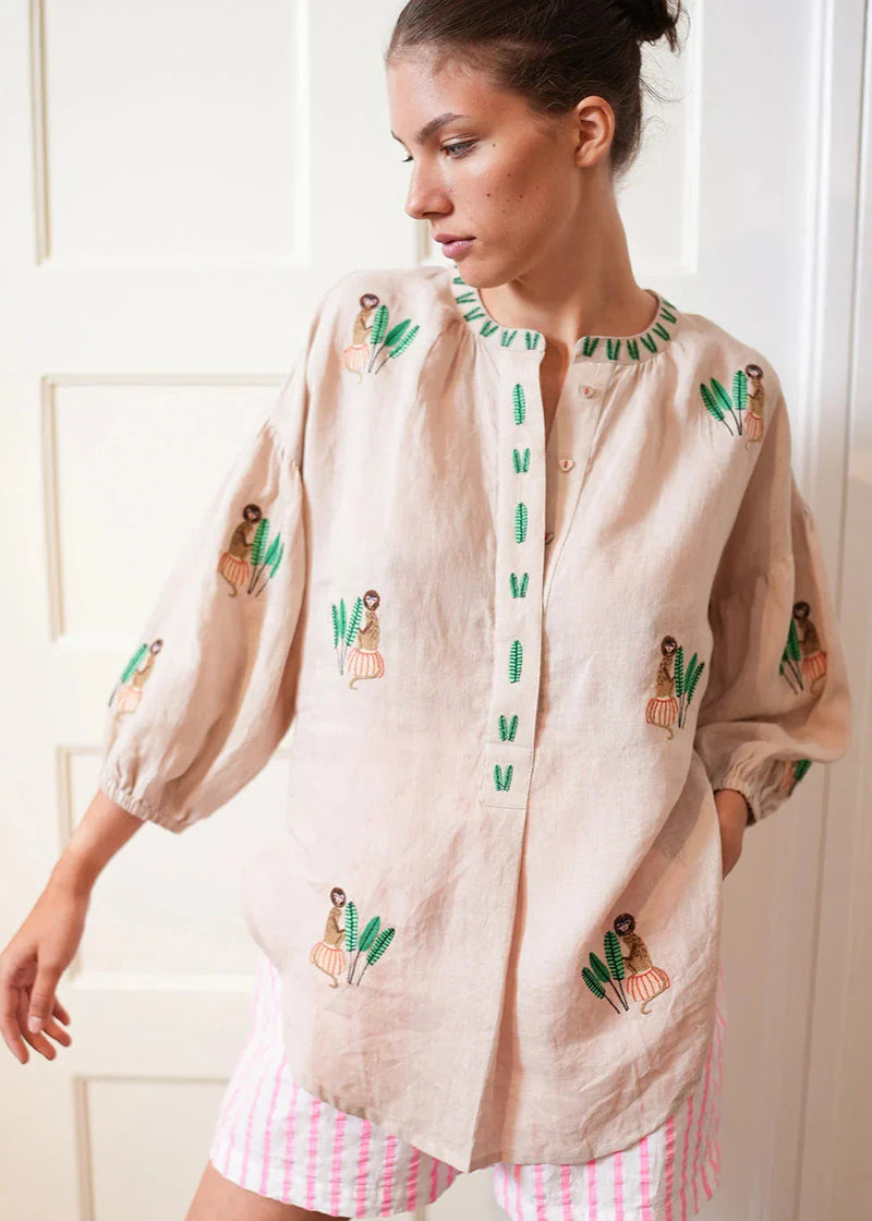 Sassafras Blouse | Embroidery on Beige