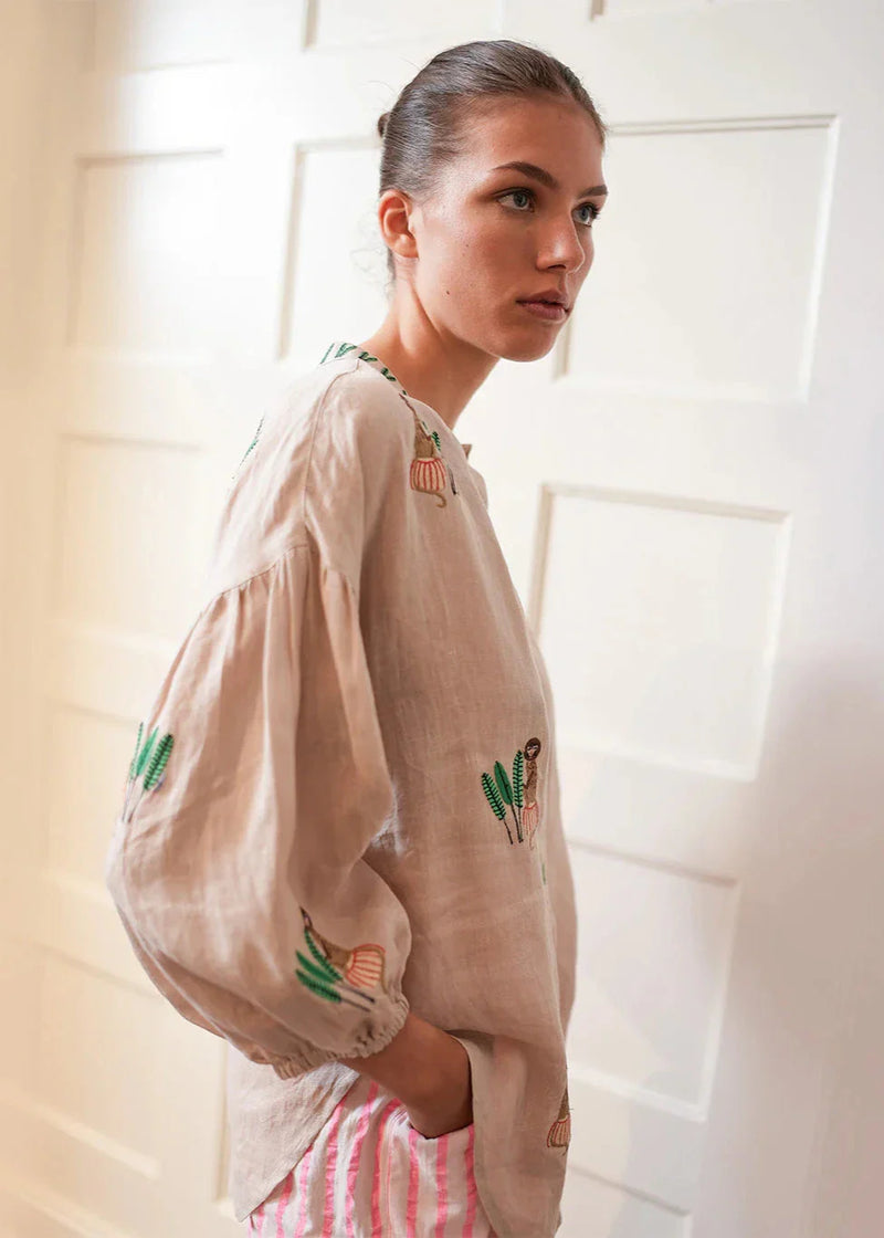 Sassafras Blouse | Embroidery on Beige