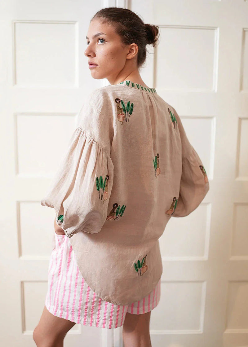 Sassafras Blouse | Embroidery on Beige