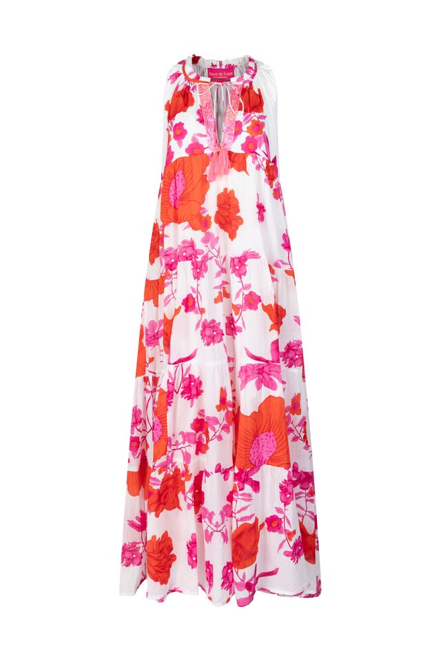 White Pink Flower Dress | White Mult