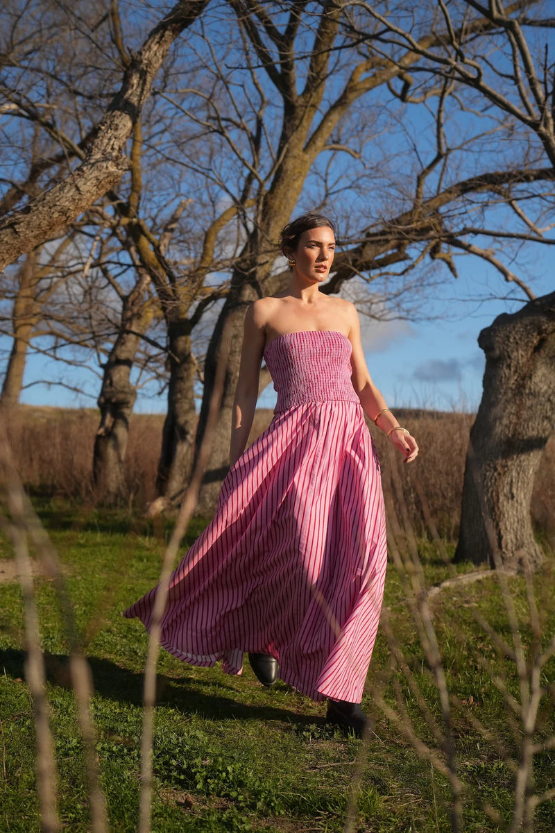 Layla Dress | Magenta Stripe