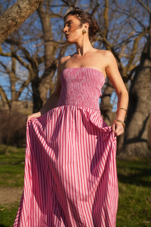 Layla Dress | Magenta Stripe