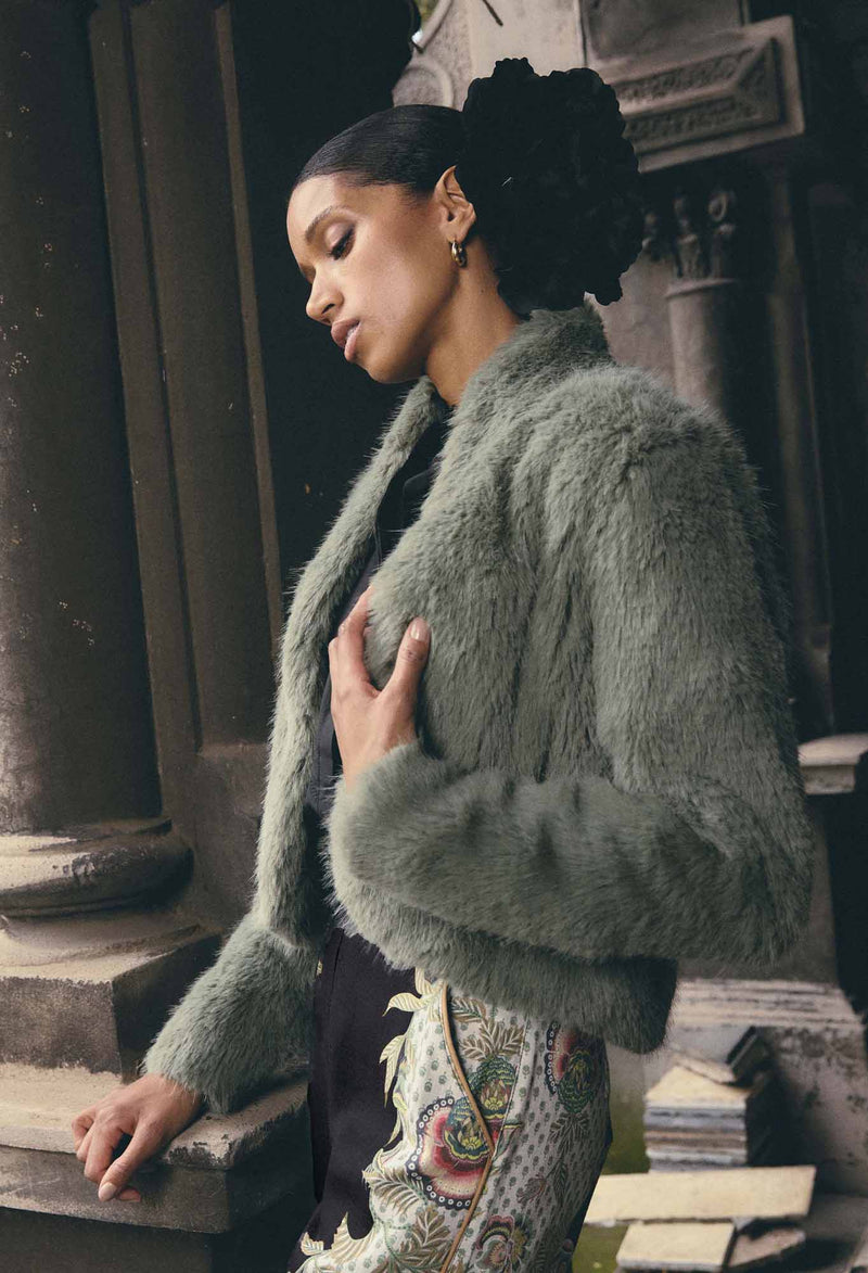 Reina Faux Fur Jacket in Jade Mist