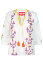 White Purple Embr Blouse / White