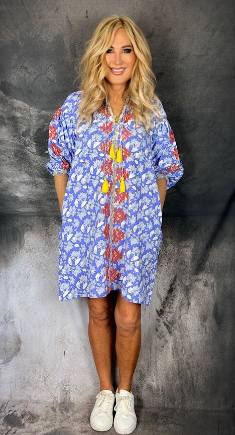 Lila Print Dress Orange Embr / Purple