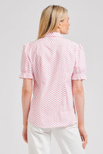 The Serena Short Sleeve Shirt | White/Pink Spot