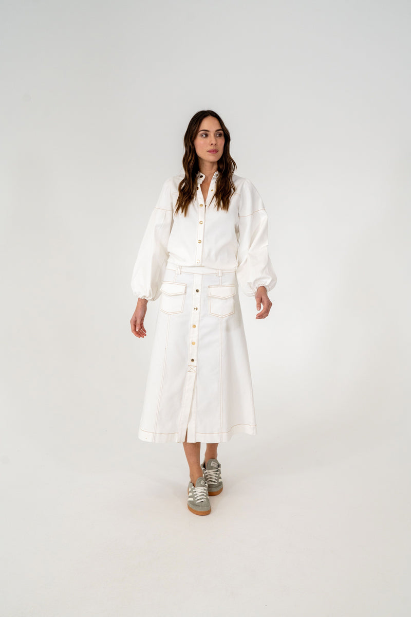 Berkely Denim Blouse | Chalk