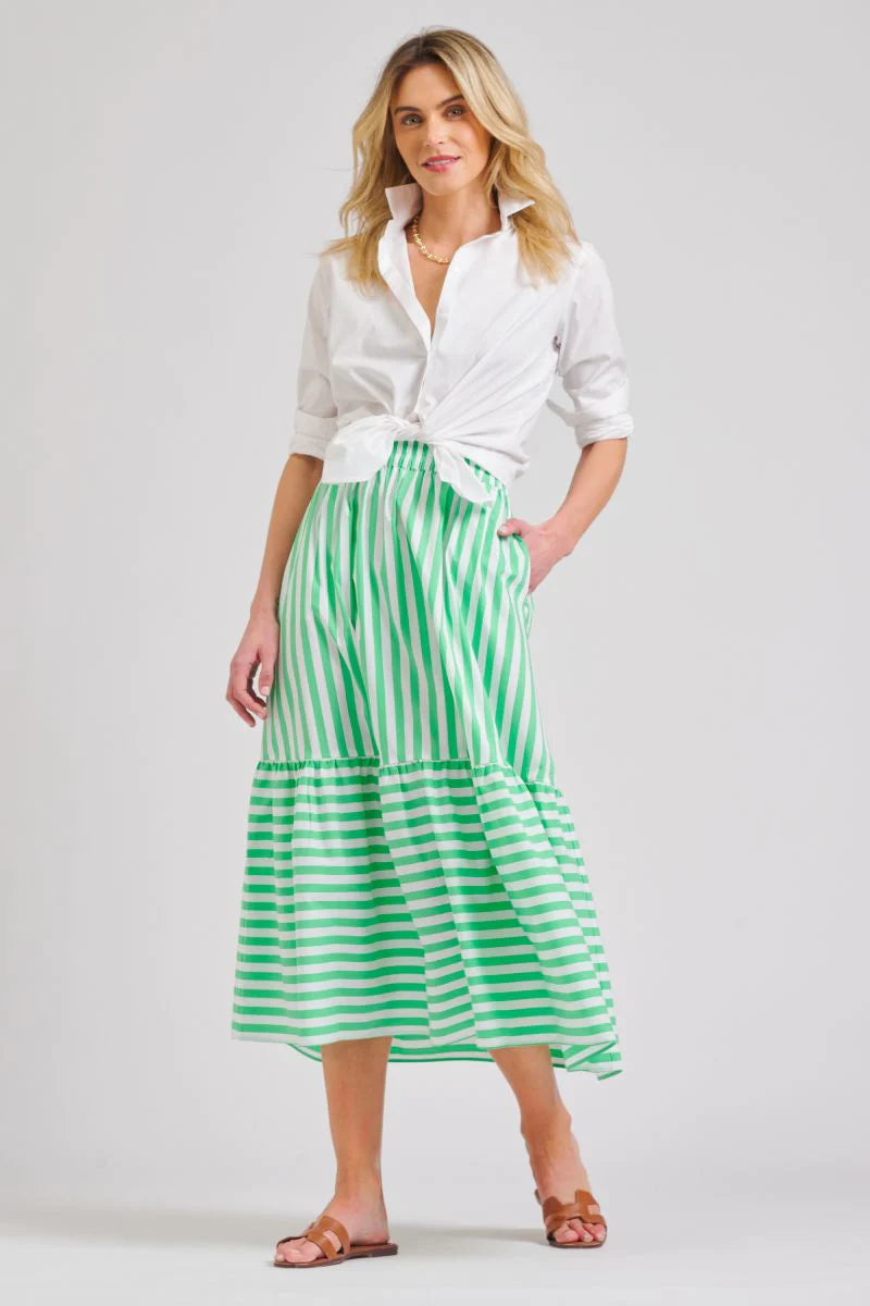 Nina Skirt Elasticised | Green / White