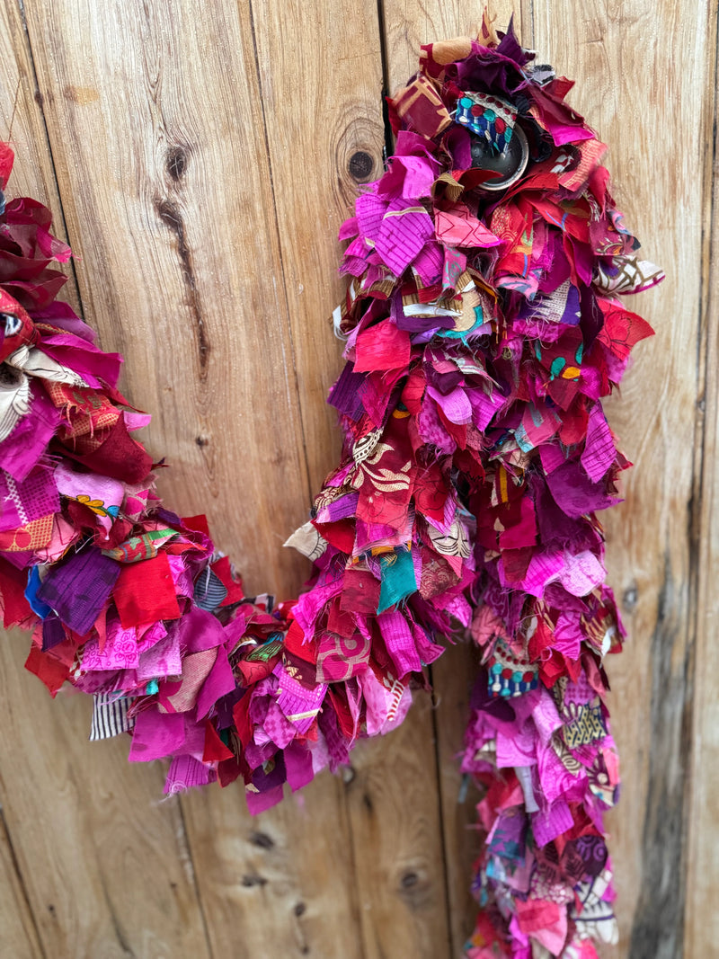 Vibrant Pink and Red Recycled Fabric Garland