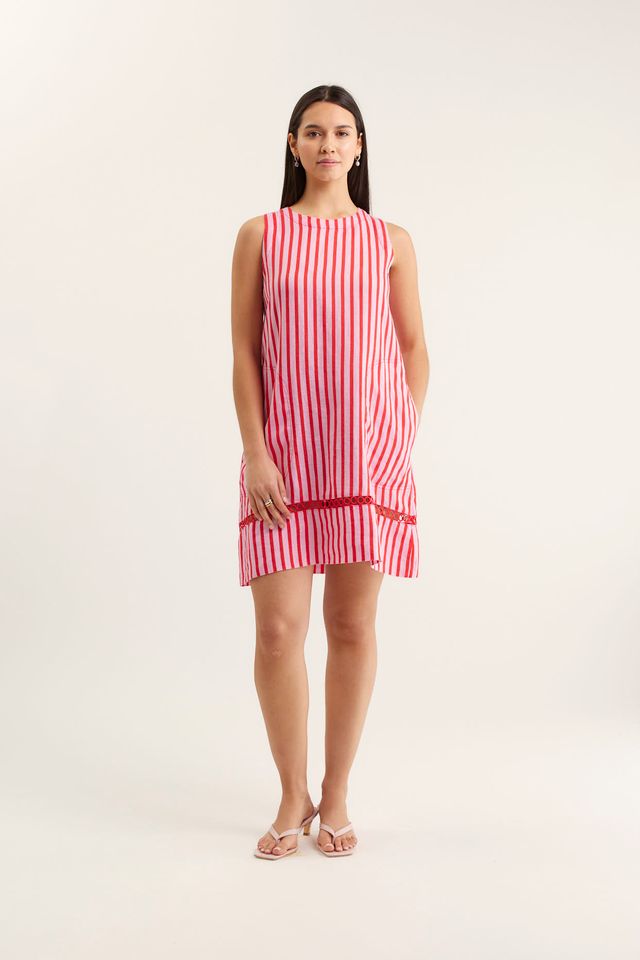Ginger Breton Linen Dress | Pink and Red