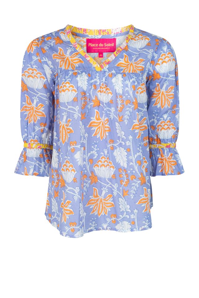 Lila Print Top | Sea Blue