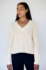 Ivory V neck Cable