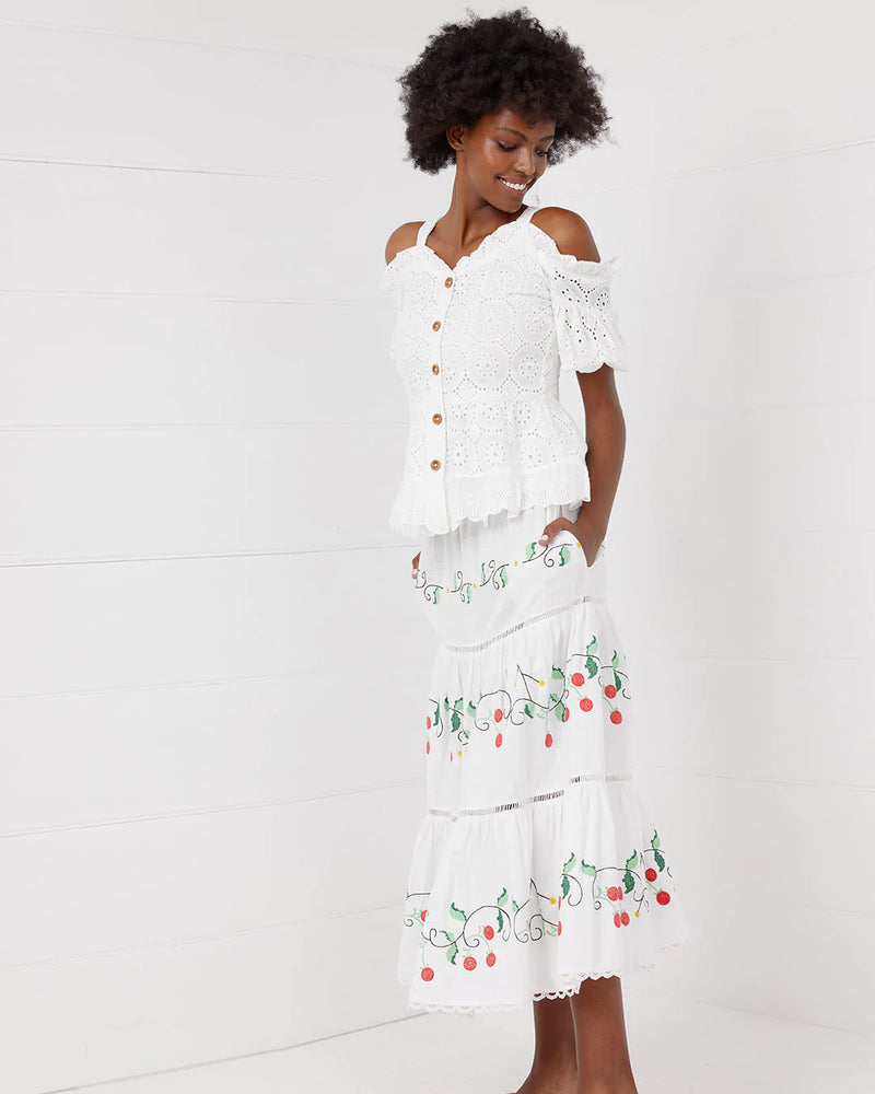 Binny | Ligurian Bees & Lavender Please Cotton Maxi Skirt | White