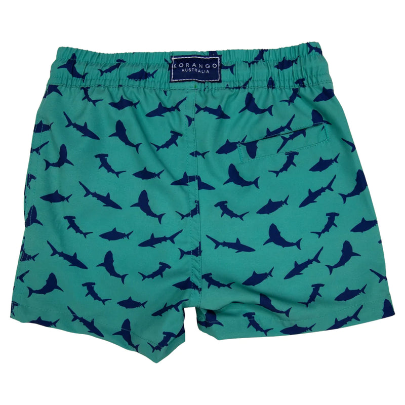 Shark Print Quick Dry Recycled 4 Way Stretch Boardies Green