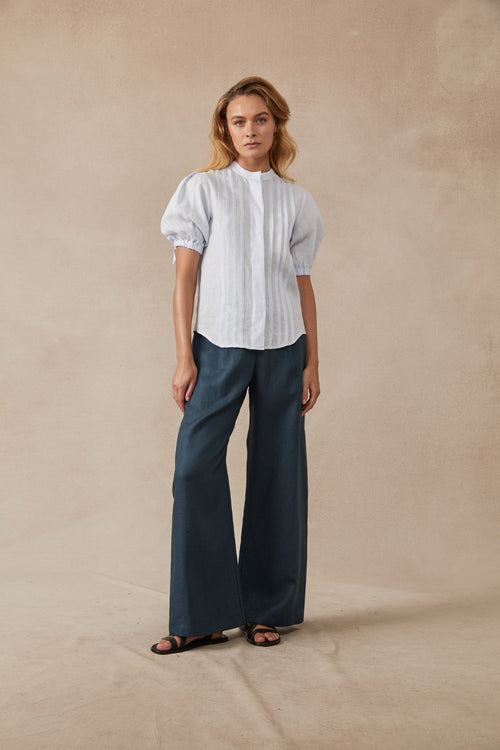 Maggie the Label Women's Summer Laura Linen Top Light Blue