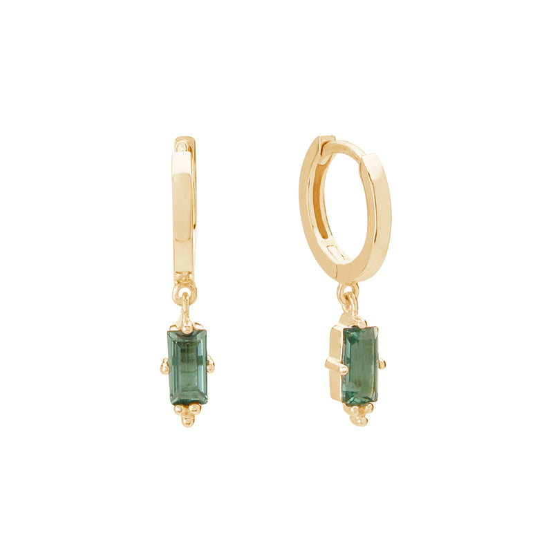 Murkani 11mm Huggies Hanging Green Quartz Baguette Gold