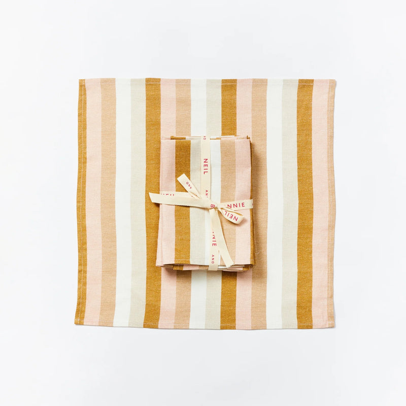 Bonnie and Neil | Linen Napkins Set of 6 | Florence Stripe Wheat