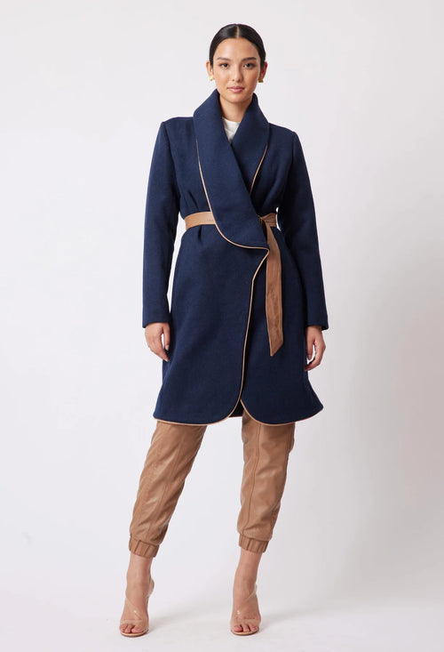 ONCE WAS | HUTTON WOOL BLEND COAT | NAVY/HUSK