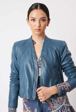 ONCE WAS | MAHAL LEATHER JACKET | STEEL BLUE