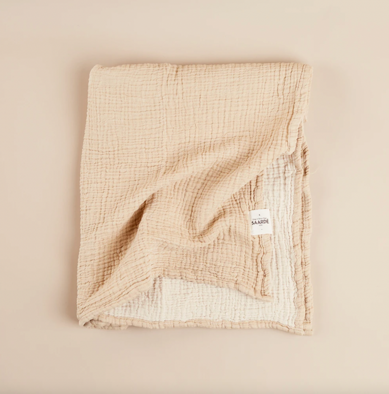 Saarde Home | Enes Crinkle Baby Blanket | Sand/Clay
