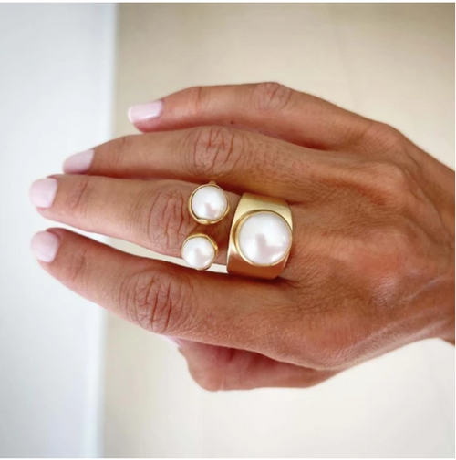 Fairley | Double Pearl Gold Ring