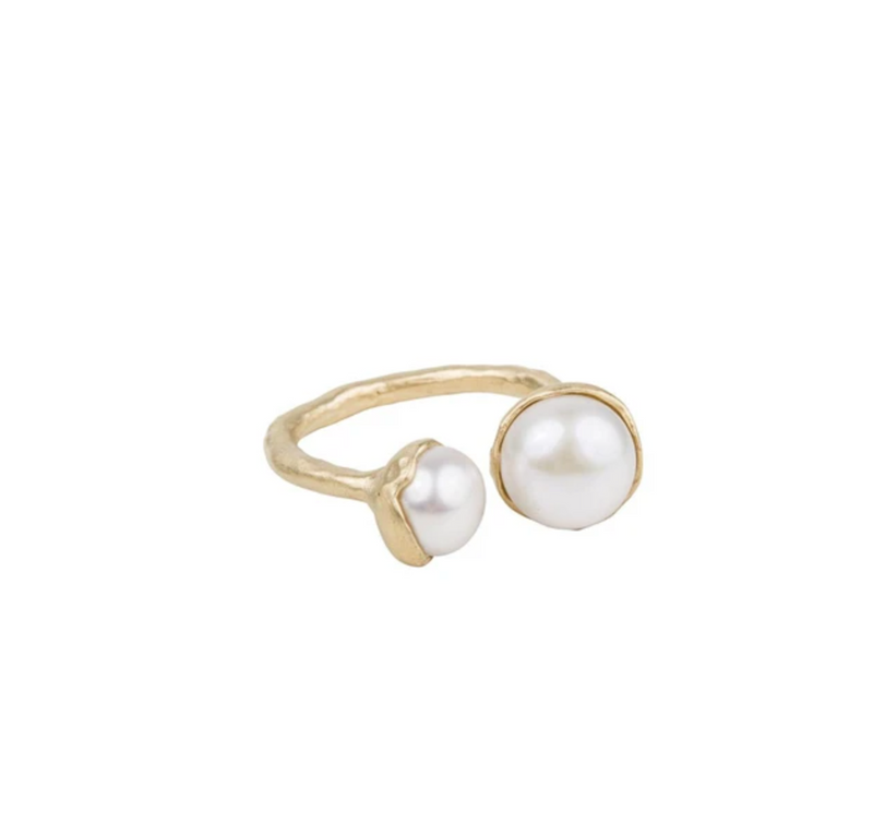 Fairley | Double Pearl Gold Ring