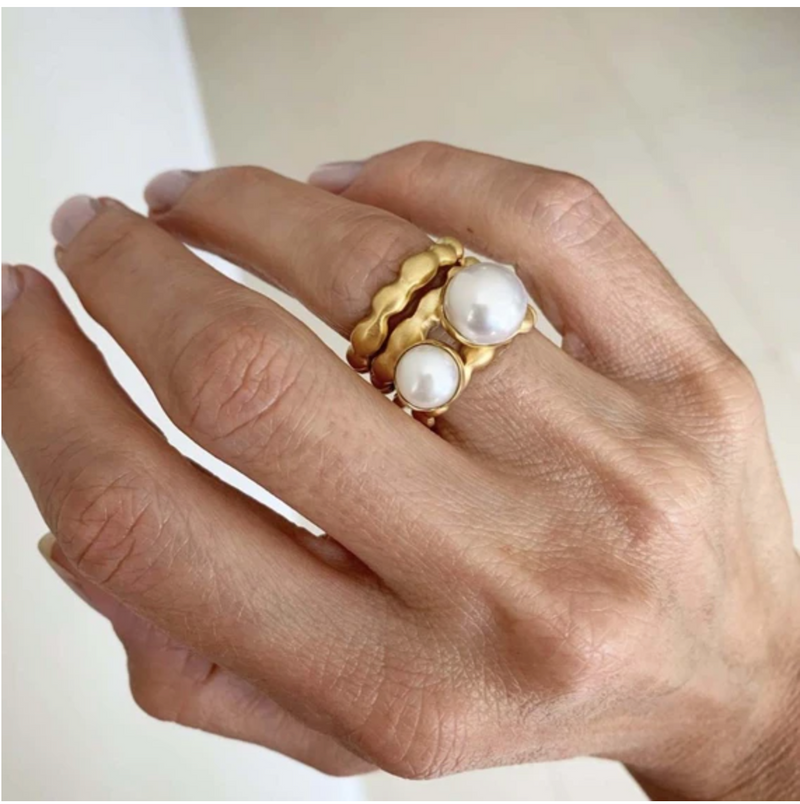 Fairley | Double Pearl Gold Ring