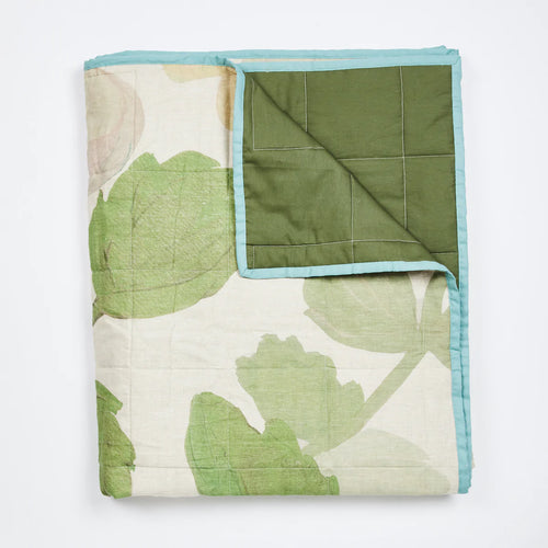 PASTEL FLORAL KHAKI QUILTED THROW
