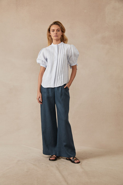 Maggie the Label Women's Summer Laura Linen Top Light Blue